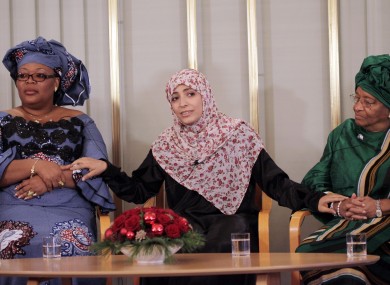 (L-R) Leymah Gbowee, Tawakkol Karman and Ellen Johnson-Sirleaf