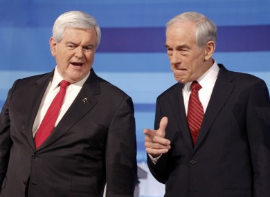 Poll favourite Newt Gingrich with Texas congressman Ron Paul at t he debate.