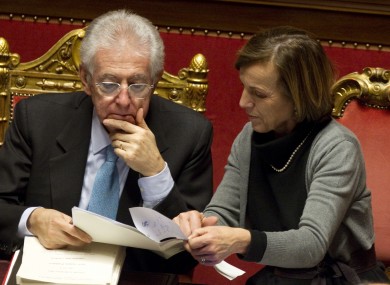 Mario Monti and his welfare minster minister Elsa Fornero, pictured during today's debates in the Italian senate.