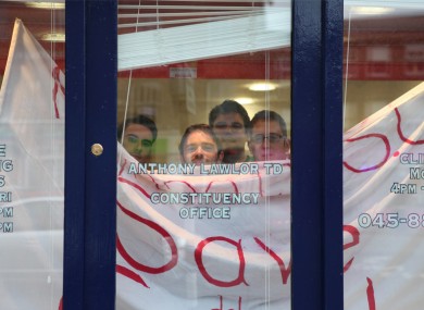 Students inside the constituency office of TD Anthony Lawlor in Naas today.