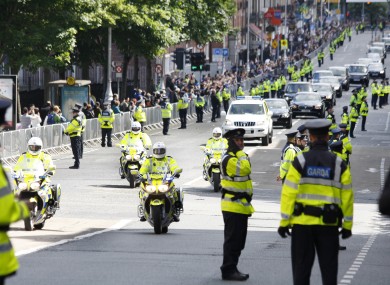 Her Majesty Queen Elizabeth II's convoy travels through Gardiner Street on 15 May