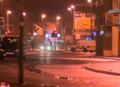The scene of the aftermath of one of the bomb blasts in Derry last night