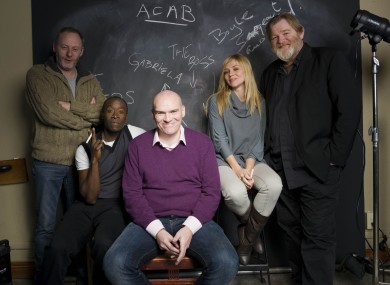 John Michael McDonagh, centre, phographed with Liam Cunningham, Don Cheadle, Katarina Cas and Brendan Gleeson of The Guard.