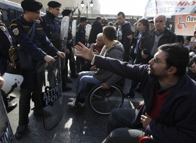 2,000 disabled demonstrators attended a rally in central Athens in December to protest sweeping benefit cuts that have affected the disabled