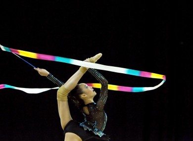 Malaysia's Wong Poh San performs with the Ribbon during the Visa International Gymnastics at the North Greenwich Arena, London yesterday.