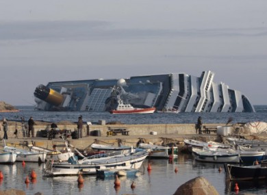 The Costa Concordia lying off the Tuscan coast of Italy.