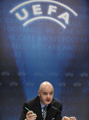 UEFA General Secretary Gianni Infantino, speaks during a press conference following a meeting of the UEFA Executive Committee today.