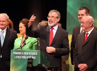 Sinn Féin leader Gerry Adams with parliamentary party colleagues and Martin McGuinnes in Belfast last September.