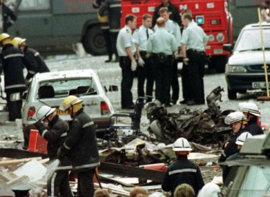 Emergency services on the scene of the Omagh carbomb attack on 15 August 1998.