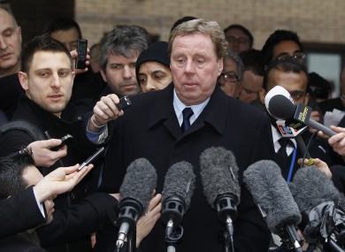 Harry Redknapp makes a statement to media outside Southwark Crown Court in London.