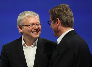 Former Australian foreign minister Kevin Rudd smiles at a G20 summit in Mexico last weekend. Rudd has quit amid speculation he may launch a leadership heave.