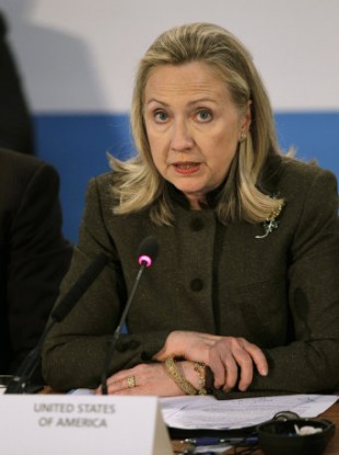 US Secretary of State Hillary Clinton at today's conference.