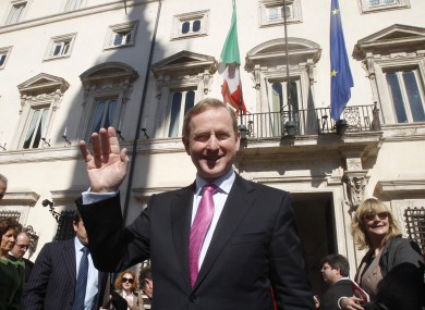 Taoiseach Enda Kenny waves for the Associated Press camera in Rome yesterday.