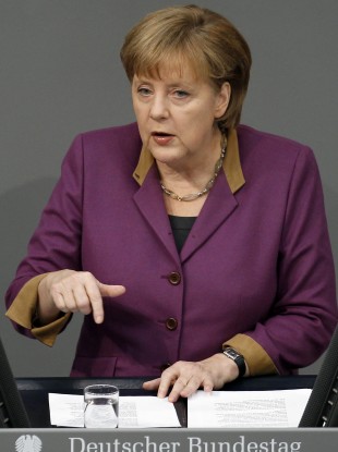 Merkel delivers her speech prior to the debate and vote on the Greek rescue package.