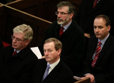 The four main party leaders at a service in St Ann's Church, Dublin on 9 March 2011.