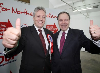 Nigel Dodds MP (right) with DUP leader and first minister Peter Robinson. Dodds has called for March 17 to be considered a public holiday in the United Kingdom.