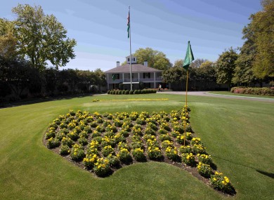 The entrance to the clubhouse at the Augusta National Golf Club.