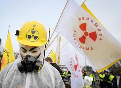 A protest takes place outside Hinkley Point nuclear power station in Somerset on the eve of the first anniversary of the Fukushima disaster in Japan.