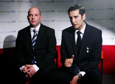 Bolton Wanderers team doctor Dr Jonathan Tobin (left) and Tottenham Hotspur team doctor Dr Shabaaz Mughal talk to reporters at the London Chest Hospital.