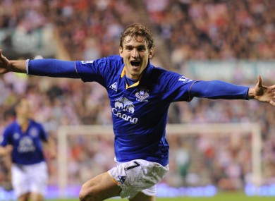 Everton's Nikica Jelavic celebrates.