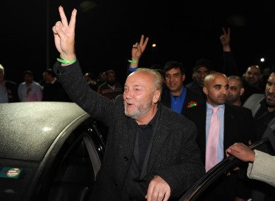 Galloway celebrates with supporters at the Richard Dunn Sports Centre in Bradford last night.