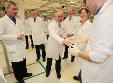 Jobs Minister Richard Bruton meets researchers on a visit to Siemens Healthcare Diagnostics plant in Dublin today.