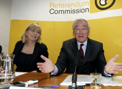 Ombudsman Emily O'Reilly and Referendum Commission chairman Justice Bryan MacMahon at a press conference last October.