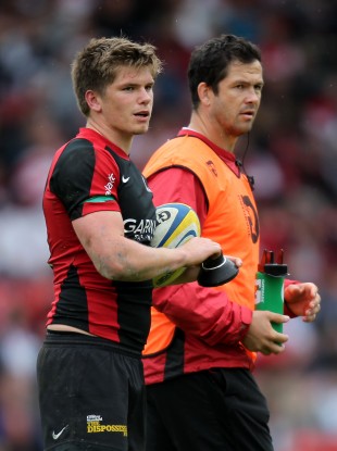 Andy Farrell (right) with his son Owen, at Saracens.
