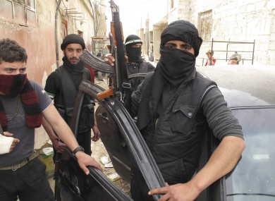 Free Syrian Army fighters in a neighborhood in Damascus, Syria.