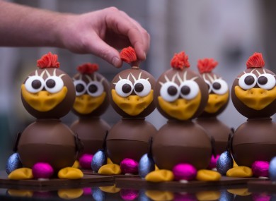 A Belgian chocolatier prepares chocolate Easter chicks at his workshop in Antwerp.