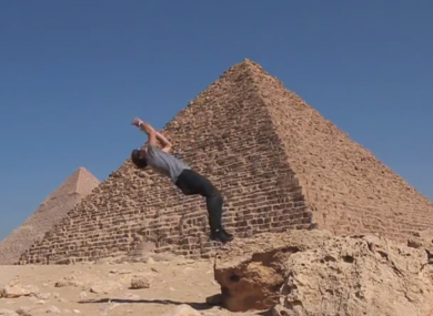 Doing a backflip in front of the pyramids. As you do.