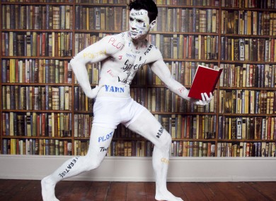 Body painted Ray Lee spreads the word with some of the words from some of the 54 writers books that will feature at this years Dublin Writers Festival
