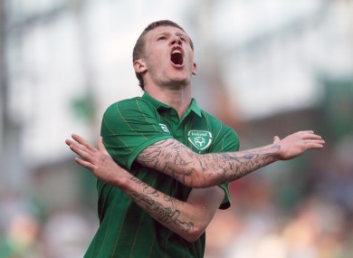 James McClean reacts after missing a goal chance against Bosnia.
