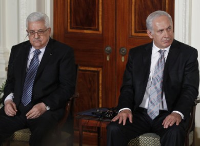 File photo: President Mahmoud Abbas, left, and Prime Minister Netanhayu in the White House, 2010.