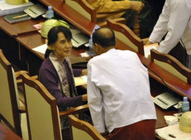 Suu Kyi attends a regular session of the lower house in Naypyitaw today.