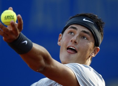Bernard Tomic serves to Feliciano Lopez of Spain during their quarter-final at the BMW Open in Munich.