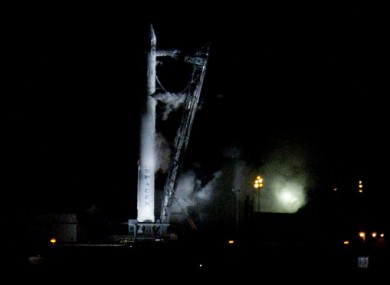 The SpaceX Falcon9 rocket sitting on the launchpad this morning.