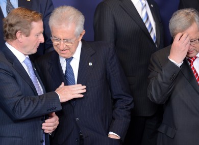 Taoiseach Enda Kenny with Italy's Prime Minister Mario Monti and Luxembourg's PM Jean-Claude Juncker last night