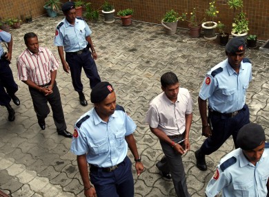 Sandip Mooneea, (left) and Avinash Treebhoowoon at the Supreme Court in Port Louis, Mauritius today.
