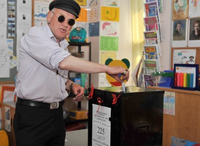 King of Tory, artist and Musician, Patsy Dan Mac Ruari votes in the EU Fiscal treaty referendum on Tory Island