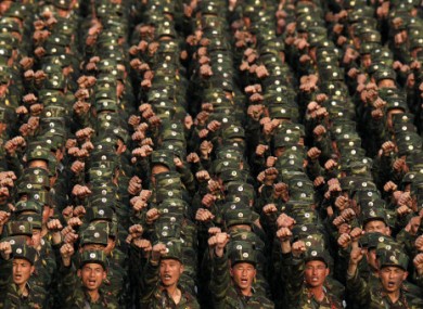 North Korean soldiers on parade in central Pyongyang, April 2012.