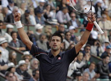 Djokovic celebrates his victory.