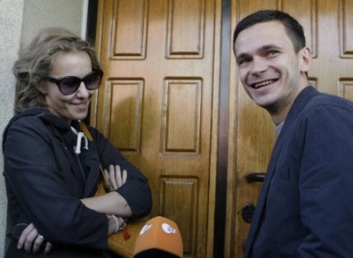 Russian opposition activist and television host Kseniya Sobchak and opposition leader Ilya Yashin ahead of their meeting with the investigation committee today.