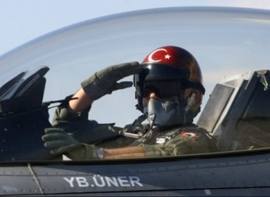 File photo of a Turkish pilot taking off from an air base in Konya, Turkey..