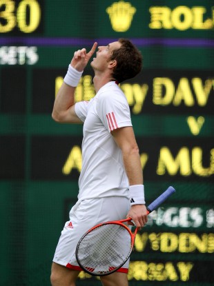 Andy Murray celebrates beating Russia's Nikolay Davydenko.