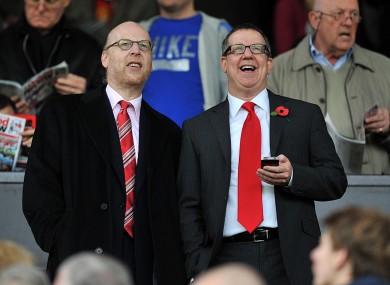 Manchester United directors Bryan Glazer (right) and Avram Glazer. Manchester United has applied to be listed on the New York Stock Exchange in a move it hopes will raise 100 million dollars (£64m).