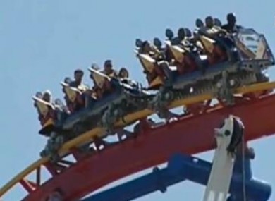 The train stuck atop the Superman ride yesterday.
