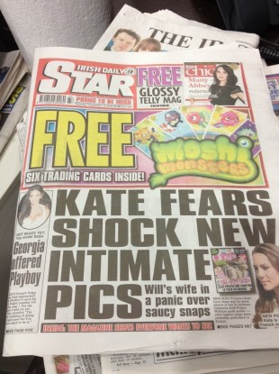 The photographs of the Duchess of Cambridge - originally published in a French magazine - appeared on a two-page spread in Saturday's Irish Daily Star.