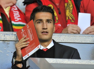 New Liverpool loan signing Nuri Sahin in the stands to watch the midweek meeting with Hearts.