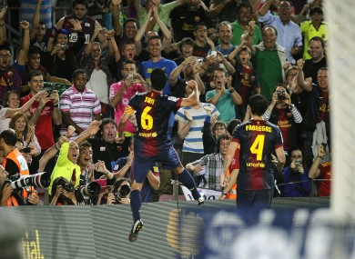 FC Barcelona's Xavi Hernandez reacts after scoring against against Granada at the weekend.